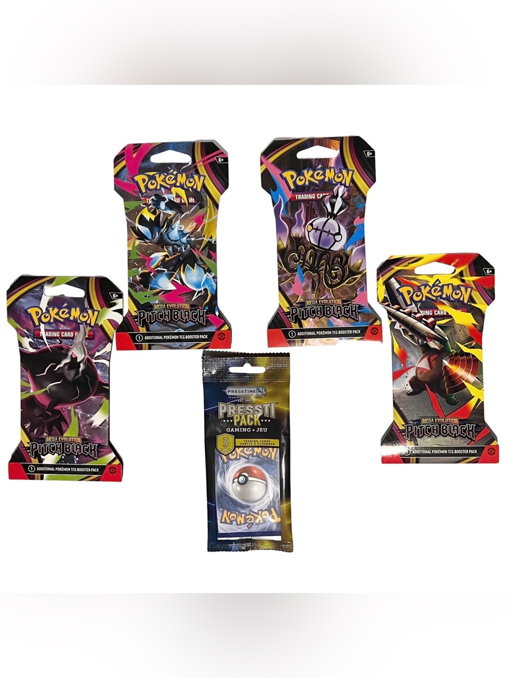 Poke’mon Mega Evolution Pitch Black Packs and Pressti Pack Cards New